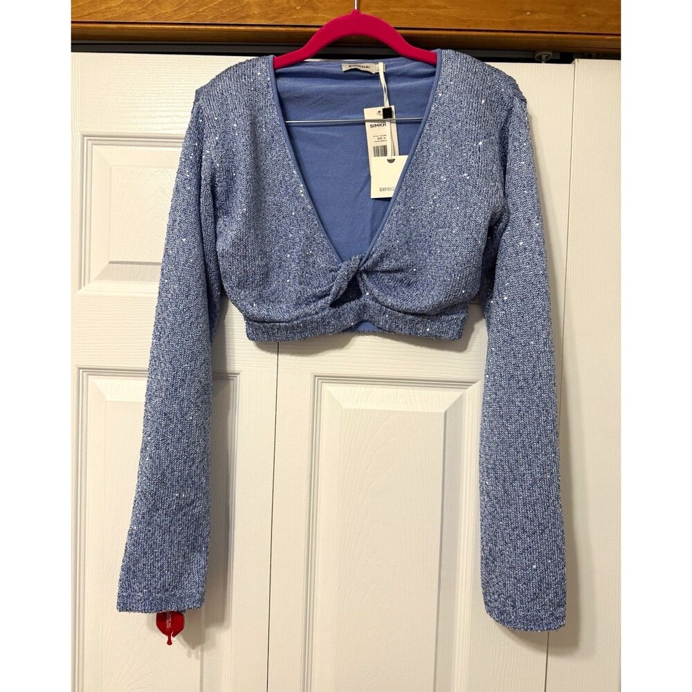 SIMKHAI Marina Blue Sequin Knit Cropped Top – Size M – NWT – $325